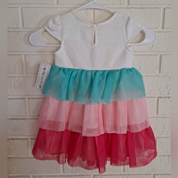 Sweet Heart Rose shimmery/iridescent top three tier cap sleeve ruffle dr… - Picture 4 of 5